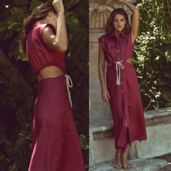 NWOT HEVRON Celine Linen Cut Out Maxi Dress - Picture 3 of 10